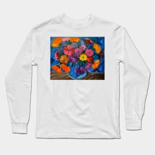 A beautiful bouquet flowers in a glass and gold vase . Using my favorite colors as vibrant background Using Acrylic and metallic paints. Long Sleeve T-Shirt